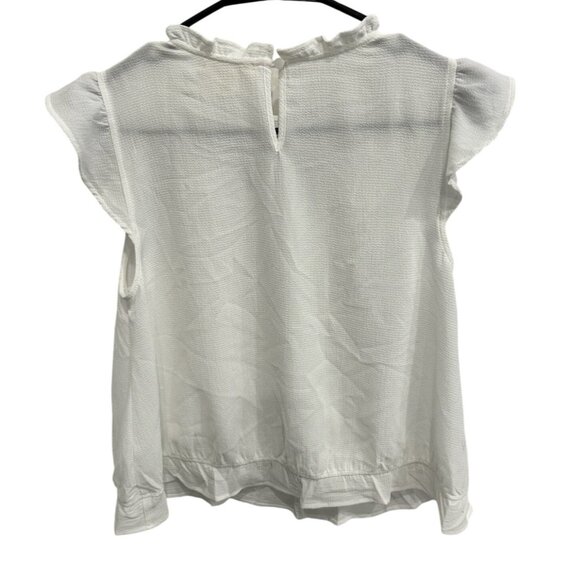 Monteau Los Angeles Womens White Medium Lace Trim Flutter Sleeve Top Sz Medium - Picture 2 of 9